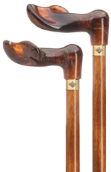 Unisex palm grip handle- amber acrylic, scorched and cherry stained hardwood shaft, 36" long