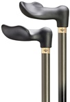 Palm grip cane handle-grey soft touch, metallic dark silver shading to shiny black hardwood shaft,  36" long