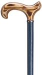 "Blue Jeans" Cane, scorched derby handle on high gloss denim blue stained maple wood shaft with black chrome ring