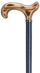 "Blue Jeans" Cane, scorched derby handle on high gloss denim blue stained maple wood shaft with black chrome ring