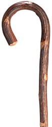 Men's Crook Handle Cane, Genuine Rustic Natural Oak, Scorched