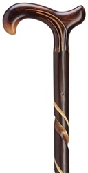 Derby Cane Shaped handle, Artistic Spiral Hand Grooved Chestnut Shaft