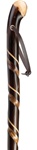 Natural Chestnut Wood Walking Stick, Knob Handle, Scorched, with Carved Double Spiral, with Genuine Leather Starp