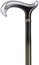 Ladies Derby plexi handle-solid grey on shaded black to metallic grey hardwood shaft, high gloss finish, with black chrome rings