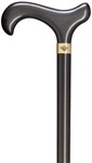 Ladies Derby Cane handle, hardwood shaft, metallic high gloss finish-slate with brass ring