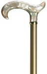 Ladies derby cane lucite handle-pearly blond, hardwood metallic gold high gloss finish shaft, with brass ring, 36" long