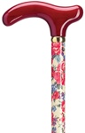 Ladies Primrose Print on Maple Wood Shaft with Color Coordinated Burgundy Solid Wood Fritz Handle and Brass Band