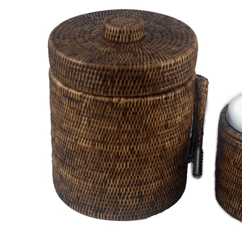 Large Rattan Ice Bucket with Liner & Tongs