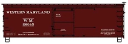 Accurail 1717 HO 36' Double-Sheathed Wood Boxcar Steel Roof Wood Ends Fishbelly Kit Western Maryland #26045