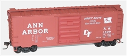 Accurail 3450 HO 40' PS-1 Steel Boxcar Kit Ann Arbor #1409 Boxcar Red Flag Logo Direct Route Slogan