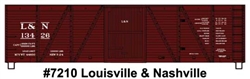 Accurail 7210 HO 40' 6-Panel Single-Sheathed Wood Boxcar w/Wood Doors & Steel Ends Kit Louisville & Nashville