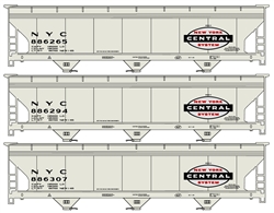 Accurail 8100 HO 47' ACF 3-Bay Center Flow Covered Hopper 3-Pack Kit New York Central Large Logo