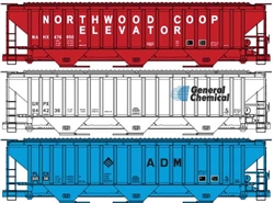 Accurail 8114 HO Pullman-Standard 4750 3-Bay Covered Hopper 3-Pack Kit 1 Each: Northwood Coop, General Chemical & ADM 112-8114