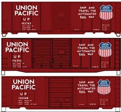 Accurail 8115 HO 40' Steel Boxcar 3-Car Set Kit Union Pacific 102763 176392 126348 Color Shield Automated