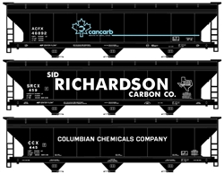 Accurail 8116 HO ACF 47' 3-Bay Center-Flow Covered Hopper 3-Pack Kit 1 Each: Cancarb Sid Richardson Columbian Chemicals