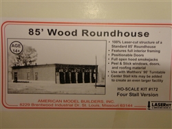 American Model Builders 172 HO Roundhouse Laser-Cut Wood Kit 4-Stall; 12" Long x 14-1/2" Wide at Rear x 6" Tall