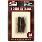 Atlas 2013 N Code 55 Track w/Nickel-Silver Rail & Brown Ties 11-1/4" Radius Half Curve Pkg 6