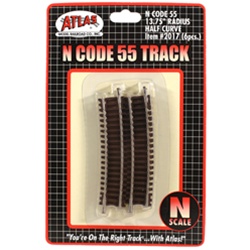 Atlas 2017 N Code 55 Track w/Nickel-Silver Rail & Brown Ties 13-3/4" Radius Half Curve Pkg 6