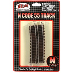 Atlas 2021 N Code 55 Track w/Nickel-Silver Rail & Brown Ties 16-1/4" Radius Half Curve Pkg 6