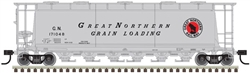 Atlas 3002228 O 6-Bay Cylindrical Hopper 2-Rail Great Northern Grain Loading