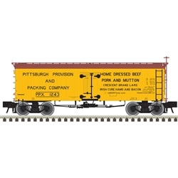 Atlas 3001433 O 36' Wood Reefer w/ Truss Rods 3-Rail Pittsburgh Provision and Packing Co.