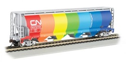 Bachmann 19151 N Canadian Cylindrical 4-Bay Grain Hopper Canadian National Demonstrator Rainbow Colors