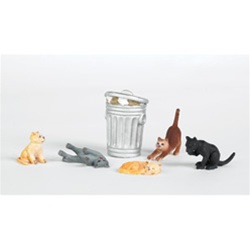 Bachmann 33107 HO Cats w/ Garbage Can SceneScapes 6 Pieces