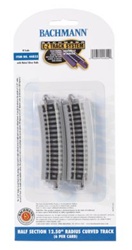 Bachmann 44822 N Curved Track w/Nickel Rail & Roadbed E-Z Track 12-1/2" Radius Half Section Pkg 6