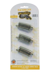 Bachmann 44833 N Curved Track w/Nickel Rail & Roadbed E-Z Track 14" Radius Quarter Section Pkg 6