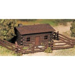 Bachmann 45982 O Plasticville U.S.A. Kits Log Cabin w/Rustic Fence