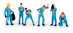 Brekina 10502 HO Racing Pit Crew Figure Set Blue Team Pkg 6