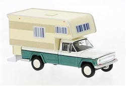 Brekina 19837 HO 1968 Jeep Gladiator B Pickup Truck with Camper Body Assembled White Green Cream