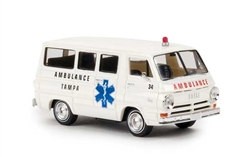 Brekina 34323 HO 1964 Dodge A 100 Passenger Van Assembled Tampa Ambulance White Blue