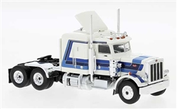 Brekina 85714 HO 1973 Peterbilt 359 Sleeper-Cab Tractor Assembled White Blue
