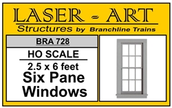 Branchline 728 HO Windows Laser-Art 6-Pane 30 x 72" Pkg 6 181-728