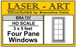 Branchline 737 HO Windows Laser-Art 4-Pane 36 x 60" Pkg 6