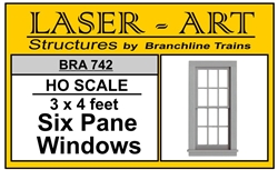 Branchline 742 HO Windows Laser-Art 6-Pane 36 x 48" Pkg 6 181-742