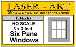 Branchline 743 HO Windows Laser-Art 6-Pane 36 x 36" Pkg 12