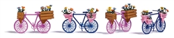 Busch 1820 HO 4 Bicycles with Flower Baskets 2 Each Pink and Blue