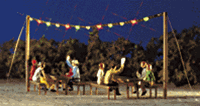 Busch 5408 HO Summer Night Party Set Garland w/12 Colored Lights 2 Wooden Masts 4 Benches & 2 Tables