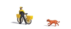 Busch 7885 HO German Post Letter Carrier Action Set Bicycle Rider Figure Chasing Dog