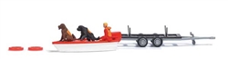 Busch 7898 HO Water Rescue Newfoundland Dogs Set Motor Boat 2 Dogs Figure Trailer 2 Life Preservers