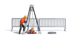 Busch 7907 HO Canal-Sewer Workers Action Set Figure in Manhole Worker Figure Hoist Barricade Manhole Cover