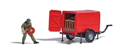 Busch 7961 HO East German Trailer with Fire Hose Action Set Firefighter with Hose Trailer Trailer Load