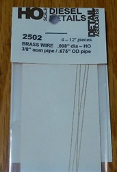 Detail Associates 2502 Round Brass Wire Pkg 4 .008" Diameter HO Scale 3/8" N Scale 1-1/4"