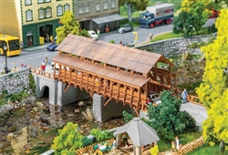 Faller 120527 HO Covered Wooden Railway Bridge with Stone Approaches/Abutments Kit