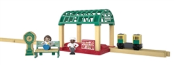 Fisher-Price GGG71 V Knapford Train Station Thomas and Friends Wooden Railway Station Shelter Bench 2 Figures Clock Passenger Car