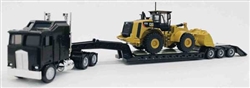 Herpa 6592 HO Kenworth K100 Tractor with Lowboy Trailer and Cat Wheel Loader Load Assembled