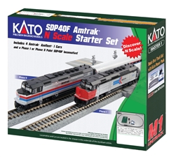 Kato 106-0043 N EMD SDP40F Starter Set DC Amtrak Phase I 4 Amfleet Cars Unitrack Oval & Power Pack