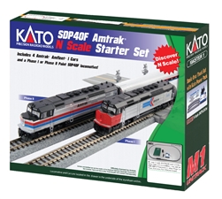 Kato 106-0044 N EMD SDP40F Starter Set DC Amtrak Phase II 4 Amfleet Cars Unitrack Oval & Power Pack